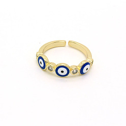 Deep Blue Three-Eyed Ring Retro Devil Eye Ring with Colorful Metal Turkish Evil Eye Open Mouth Design