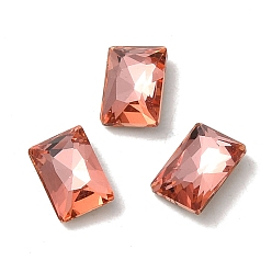 Padparadscha Glass Rhinestone Cabochons, Point Back & Back Plated, Faceted, Rectangle, Padparadscha, 6x4x2mm