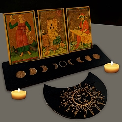 Sun Wooden Tarot Card Display Stands, Moon Phase Tarot Holder for Divination, Tarot Decor Tools, Moon with Rectangle, Sun Pattern, 12.5~25x7.5~10.5x0.5cm, 2pcs/set