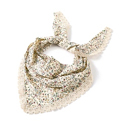 Antique White Floral Hair Bandanas Tie-back Head Kerchief for Women, Hair Scarves Triangular Head Scarf, Antique White, 870x370mm