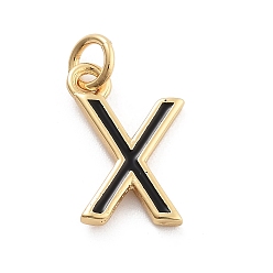 Letter X Стойки обшивки латунные подвески, с эмалью и кольцом для прыжков, без кадмия и без свинца, долговечный, реальный 18 k позолоченный, буквы, Письмо X, 11.5x8x1 мм, отверстие : 2.5 мм