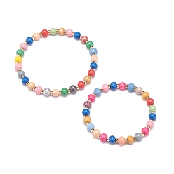 Coloré 2 pcs 2 ensemble de bracelets extensibles en perles rondes en bois naturel pour enfant et parent, colorées, diamètre intérieur: 1-7/8~2-1/4 pouce (4.7~5.7 cm), 1 pc / taille