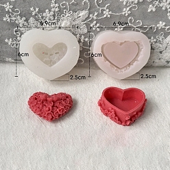 White Heart with Flower Food Grade Silicone Candle Molds, For Candle Making, White, 6x6.9x2.5cm, 2pcs/set