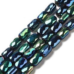 Dark Green Electroplate Glass Beads Strands, Full Plated, Faceted, Oval, Dark Green, 7x4.5x3mm, Hole: 0.9mm, about 78~81pcs/strand, 22.83 inch(58cm)