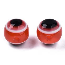 Red Round Evil Eye Resin Beads, Red, 8x7mm, Hole: 1.8~2mm