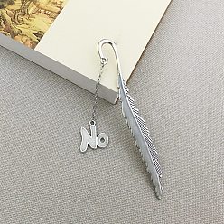 Word Glow in The Dark Bookmark, Luminous Alloy Feather Shape Bookmark, Word No Pendant Bookmark, Antique Silver, Word, 115mm