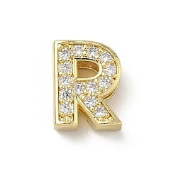 Letter R Латунный микро pave прозрачный кубик циркония подвески, долговечный, без кадмия и без свинца, Буква R, 12x9x4.5 мм, отверстие : 2x9 мм