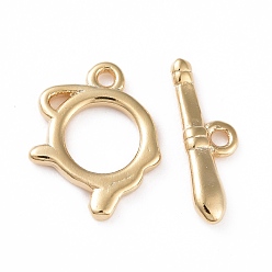 Real 22K Gold Plated Eco-friendly Brass Toggle Clasps, Cadmium Free & Lead Free, Long-Lasting Plated, Teapot-shaped, Real 18K Gold Plated, Teapot: 13.5x10x1mm, Bar: 4x14x1.5mm, Hole: 1.2mm