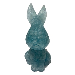 Aquamarine Resin Rabbit Display Decoration, with Natural Aquamarine Chips Inside for Home Office Desk Decoration, 45x50x95mm