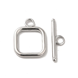 Stainless Steel Color 304 Stainless Steel Toggle Clasps, Square, Stainless Steel Color, Square: 18x13.5x2mm, Hole: 3mm, Bar: 19.5x6x2mm, Hole: 3mm