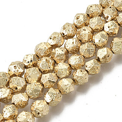 Light Gold Plated Electroplated Natural Lava Rock Beads Strands, Round, Faceted, Bumpy, Light Gold Plated, 6~7x5~6mm, Hole: 1mm, about 63~64pcs/Strand, 15.16 inch(38.5cm)