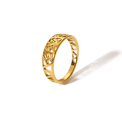 Настоящее золото 18K Полая конструкция 304 кольцо из нержавеющей стали, уникальные женские украшения, реальный 18 k позолоченный, размер США 7 (17.3 мм)