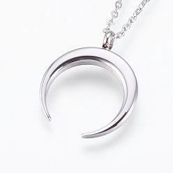 Stainless Steel Color 304 Stainless Steel Pendant  Necklaces, Double Horn/Crescent Moon, Stainless Steel Color, 17.99 inch(45.7cm), 1.5mm