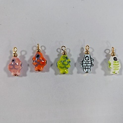 (52) Непрозрачная лаванда 5шт. фарфоровые подвески, с железной фурнитурой, рыба, золотые, разноцветные, 23.9x11.6 мм, отверстие : 2.5 мм