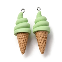 Светло-зеленый Непрозрачные подвески смолы, мороженое, с платиновым тоном железная петля, светло-зеленый, 43~44.5x15.5~16 мм, отверстие : 2 мм