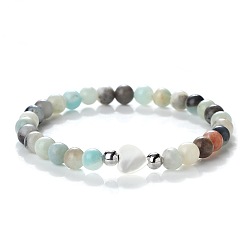 Смешанные камни Эластичный браслет из натуральных смешанных камней с сердцем и круглыми бусинами