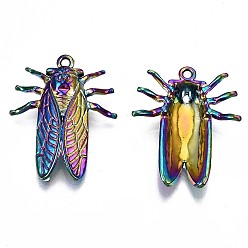 Rainbow Color Alloy Pendants, Cadmium Free & Lead Free, Cicada, Rainbow Color, 28x23x4.5mm, Hole: 1.6mm