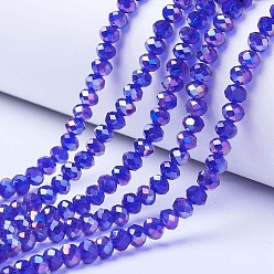 Blue Electroplate Glass Beads Strands, AB Color Plated, Faceted, Rondelle, Blue, 8x6mm, Hole: 1mm, about 72pcs/strand, 16.14 inch(41cm)