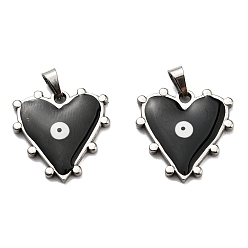 Black 304 Stainless Steel Pendants, with Enamel, Heart with Evil Eye Charm, Stainless Steel Color, Black, 21x21x3mm, Hole: 5x3.5mm