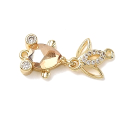 Бежевый Латунные микропаве прозрачные кубические цирконии подвески-фигурки для рыбок, со стеклом, стойки покрытие, золотые, бежевые, 23.5x9.5x4.5 мм, отверстие : 1 мм