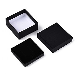 Черный Квадратная картонная коробка для ожерелья, футляр для хранения украшений с бархатной губкой внутри, для ожерелья, чёрные, 7.5x7.5x3.4 см