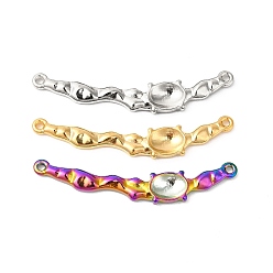 Mixed Color 304 Stainless Steel Cabochon Connector Settings, Textured, Curved Rectangle Links, Mixed Color, Tray: 7.5x5.5mm, 9x42.5x2.5mm, Hole: 1.4mm