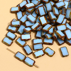 Light Sky Blue Czech Glass Beads, Rectangle, Light Sky Blue, 12x8mm, Hole: 1.2mm