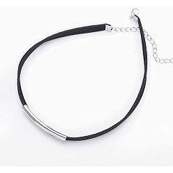 silver Double Layer Velvet Choker with Metal Tube - Gothic Black Neck Chain for Women