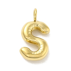 Letter S 304 Stainless Steel Pendants, Real 14K Gold Plated, Letter Charm, Letter S, 24x13x5mm, Hole: 4mm