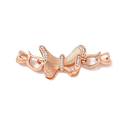 Rose Gold Rack Plating Brass Micro Pave Clear Cubic Zirconia Fold Over Clasps, Cadmium Free & Lead Free, Long-Lasting Plated, Bowknot, Rose Gold, 42mm, Hole: 4.5mm
