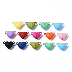 Mixed Color Spray Painted Alloy Magnetic Clasps with Loops, Cadmium Free & Nickel Free & Lead Free, Heart, Mixed Color, 10.5x16x7mm, Hole: 1.2mm