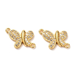 Clear Brass Micro Pave Cubic Zirconia Links Connectors, Real 18K Gold Plated, Long-Lasting Plated, Butterfly, Clear, 13x20x3mm, Hole: 1.4mm