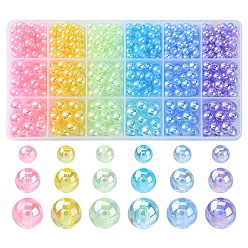 Mixed Color 18 Style Transparent Rainbow Iridescent Acrylic Beadss Plated, Round, Mixed Color, 6~10mm, Hole: 1.8~2mm, 654pcs/box