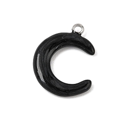Black 304 Stainless Steel with Enamel Pendants, Moon Charms, Stainless Steel Color, Black, 19x15x3.5mm, Hole: 1.8mm