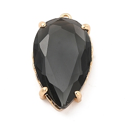 Black Diamond K9 Glass Pendants, Teardrop Charms, with Light Gold Tone Brass Findings, Faceted, Black Diamond, 28.5x17x7.5mm, Hole: 1.6mm