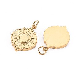 Real 14K Gold Plated 304 Stainless Steel Pendant Cabochon Settings, with Jump Rings, Flat Round, Real 14K Gold Plated, Tray: 1/8 inch(4mm), 17x12.5x2mm, Jump Ring: 3.8x0.5mm, 2.8mm inner diameter
