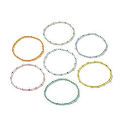 Mixed Color 7Pcs 7 Color Glass Seed Beaded Stretch Bracelets Set for Women, Mixed Color, Inner Diameter: 2-1/8 inch(5.5cm), 1Pc/color