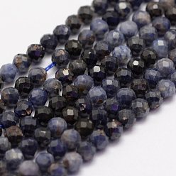 Midnight Blue Natural Sapphire Beads Strands, Faceted, Round, Grade AB, Midnight Blue, 3mm, Hole: 0.5~0.6mm, about 144~151pcs/strand, 15.3~15.7 inch(39~40cm)