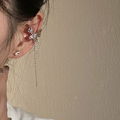 show as picture Asymmetric Butterfly Chain Tassel Ear Cuff with Diamond Stud Earrings - Metallic Texture