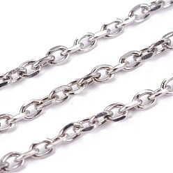 Stainless Steel Color 304 Stainless Steel Cable Chains, Diamond Cut Chains, Unwelded, Faceted, with Spool, Oval, Stainless Steel Color, 3.1x2.2x0.6mm, about 65.61 Feet(20m)/roll