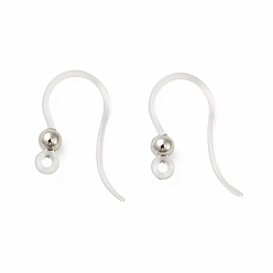 Platinum Transparent Resin Earring Hooks, with 316 Stainless Steel Round Beads and Horizontal Loop, Platinum, 16x12x3mm, Hole: 1.2mm, 21 Gauge, Pin: 0.7mm