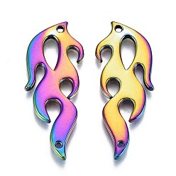 Rainbow Color Plated Alloy Links Connectors, Cadmium Free & Lead Free, Tribe Flame Shape, Rainbow Color, 39x15x2mm, Hole: 1.4mm
