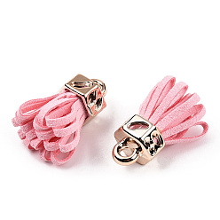 Pink Faux Suede Tassel Pendant Decorations, with Rose Gold CCB Plastic Cord Ends, Pink, 25~26.5x13.5~20mm, Hole: 3mm