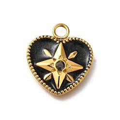 Черный Ионное покрытие (ip) 304 подвески из нержавеющей стали с эмалью, со стразами, реальный 14 k позолоченный, сердце со звездным шармом, чёрные, 17x15x3 мм, отверстие : 2.5 мм