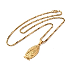 Golden 304 Stainless Steel Pendant Necklaces, Virgin Mary, Golden, 23.54 inch(59.8cm)