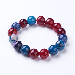 Colorful Natural Striped Agate/Banded Agate Beaded Stretch Bracelets, Dyed, Round, Colorful, 2 inch(50mm)
