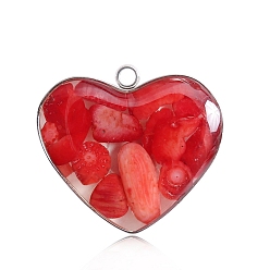 Synthetic Coral Synthetic Coral Pendants, with Stainless Steel Findings, Heart Charms, 20mm