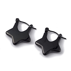Electrophoresis Black 304 Stainless Steel Star Thick Hoop Earrings for Women, Electrophoresis Black, 20.5x18x3.5mm, Pin: 0.5mm