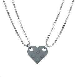 5317509 Detachable Heart-Shaped Building Block Couple Necklace Hip-Hop Resin Double-Layered Round Bead Chain Pendant Jewelry.
