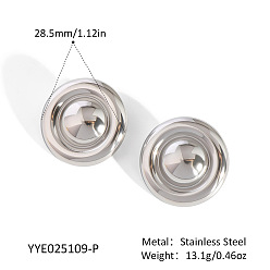 Серебро Европейские плоские круглые серьги-гвоздики из нержавеющей стали, серебряные, 28.5 мм